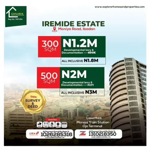 Iremide Estate, Moniya Road, Ibadan – Oyo State, Nigeria