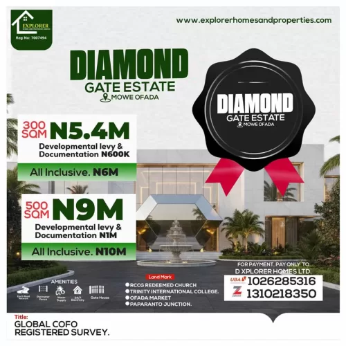 DIAMOND GATE ESTATE, LAND IN MOWE OFADA, OGUN STATE NIGERIA