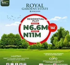 ROYAL GARDENS ESTATE LAND FOR SALE IN MOWE OFADA, OGUN STATE NIGERIA