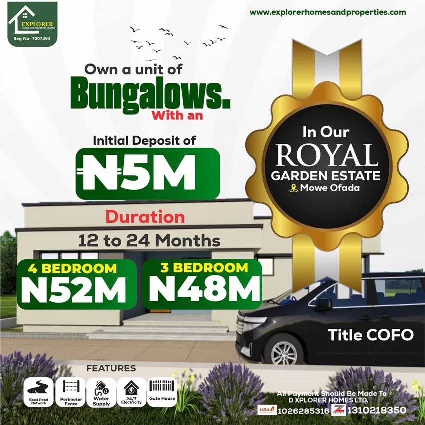 units of bungalow with cofo for sale in Mowe Ofada Ogun state Nigeria